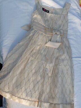 Love Champagne Sequin Party Dress with Bow Accent